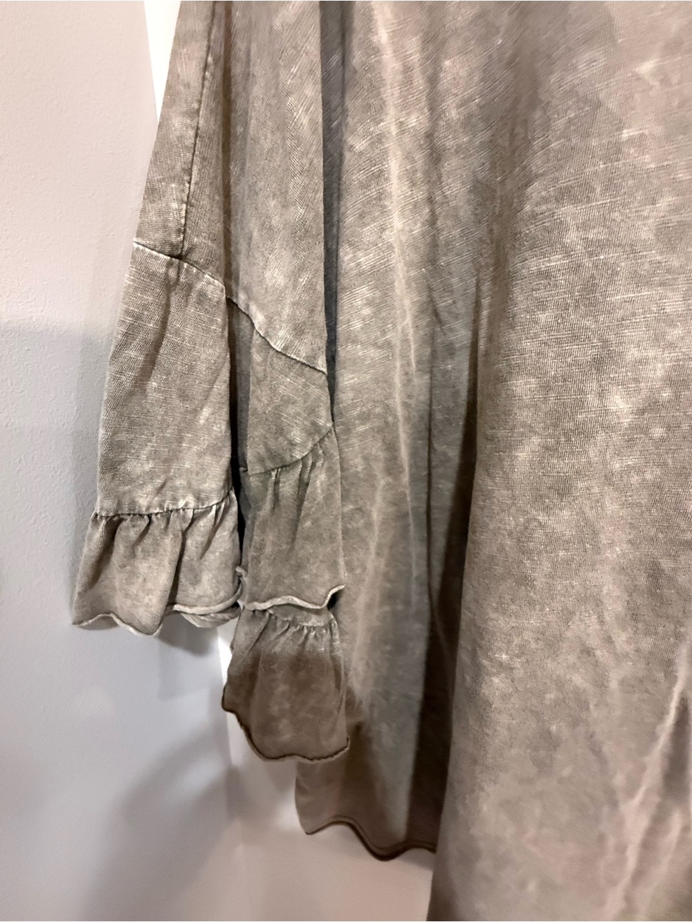 easel Mineral Wash Ruffle Sleeve Top — Taupe - Picture 5 of 5